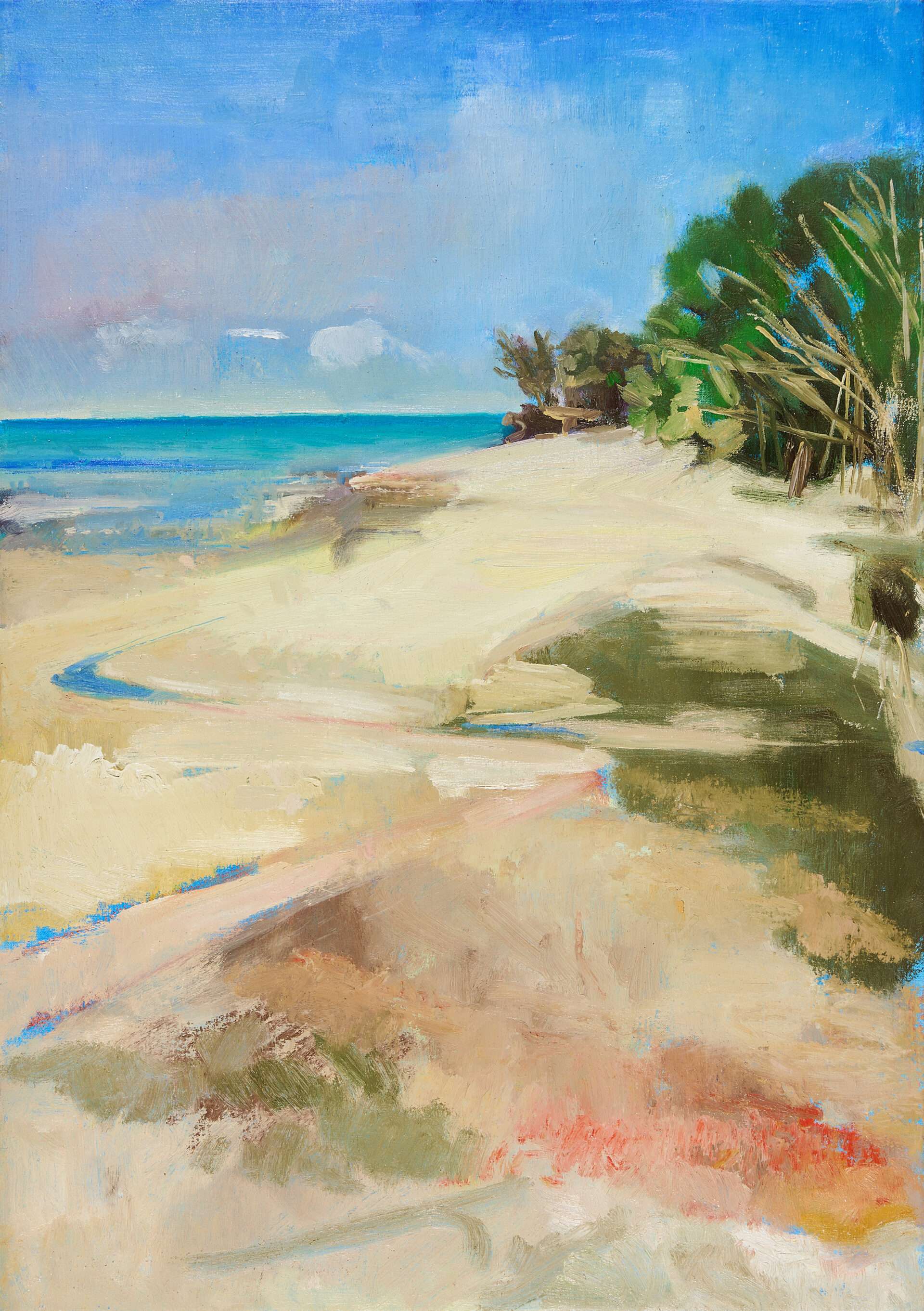 Chuini, Beach, 2022, Öl auf Leinwand, 68 x 48 cm